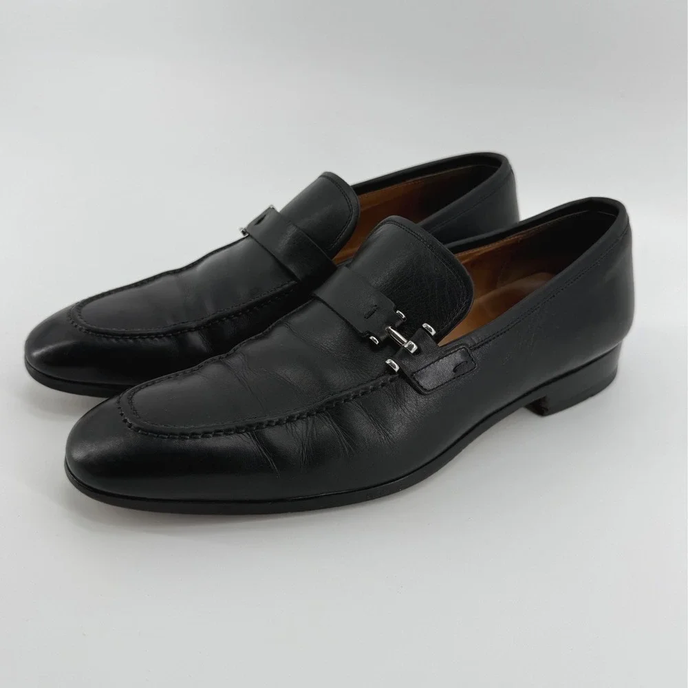 Magnanni Mens Black Leather Bit Loafers Made in Spain Size 8.5 M Apron Toe Dress